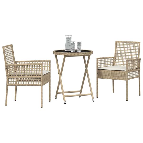 vidaXL Set Bistro de Grădină 3 pcs Bej poliratan
