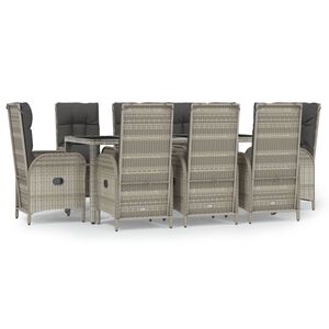 vidaXL Set mobilier grădină cu perne, 9 piese, gri, poliratan