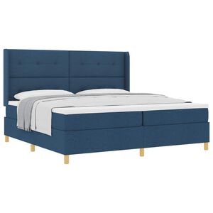 vidaXL Pat cu arcuri cu headboard albastru 200 x 200 cm țesătură