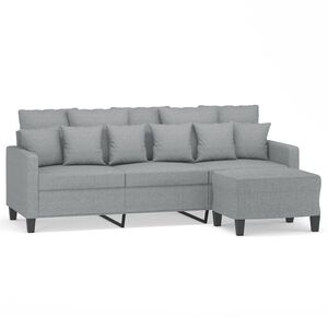 vidaXL Canapea cu 3 locuri și taburet, gri deschis, 180 cm, textil