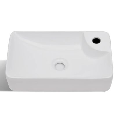 Chiuvetă de baie din ceramică, cu orificiu pentru robinet, alb