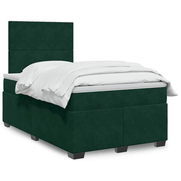 vidaXL Pat box spring cu saltea, verde &icirc;nchis, 120x190 cm, catifea