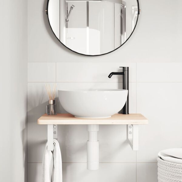 vidaXL Raft pentru lavoar montat pe perete, oțel și lemn masiv stejar