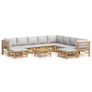 vidaXL Set mobilier de grădină cu perne gri deschis, 11 piese, bambus