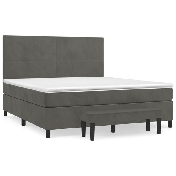 vidaXL Pat box spring cu saltea, gri &icirc;nchis, 160x200 cm, catifea