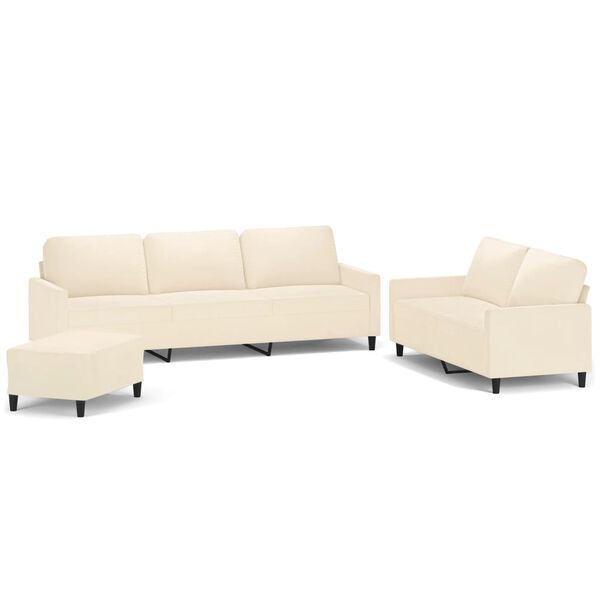 vidaXL Set de canapele cu perne, 3 piese, crem, catifea