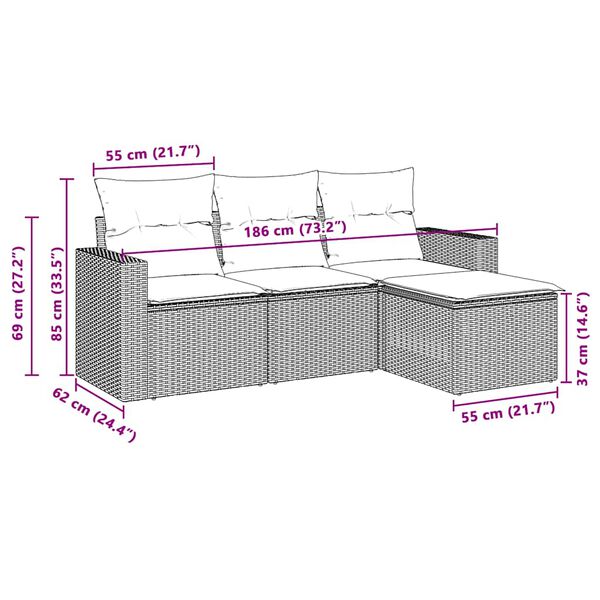 vidaXL Set canapea de grădină cu perne, 4 piese, gri deschis poliratan
