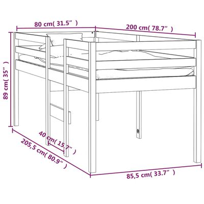 vidaXL Pat înalt de dormitor, alb, 80x200 cm, lemn masiv de pin