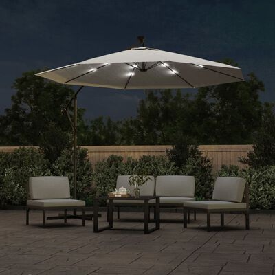 vidaXL Umbrelă soare suspendată, iluminare LED, stâlp metalic 300 cm
