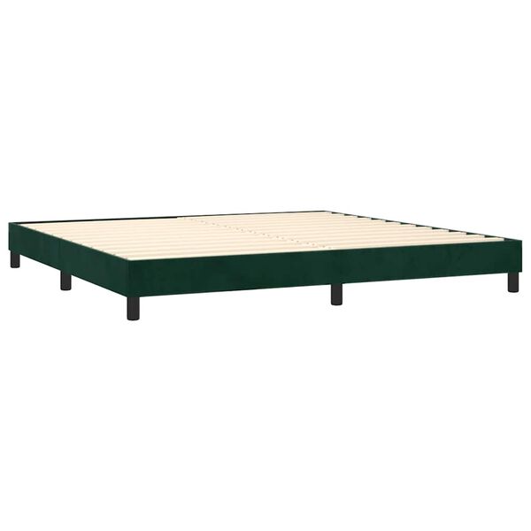 vidaXL Pat box spring cu saltea, verde &icirc;nchis, 200x200 cm, catifea