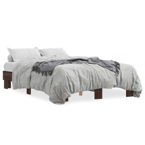 vidaXL Cadru de pat, stejar maro, 135x190 cm, lemn prelucrat și metal
