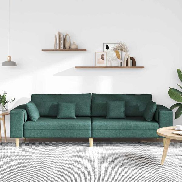 vidaXL Sofa din material textil cu pernă Verde închis 208 cm țesătură