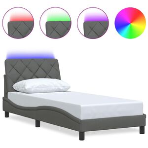 vidaXL Cadru de pat cu LED fără saltea gri &icirc;nchis 90x190 cm textil