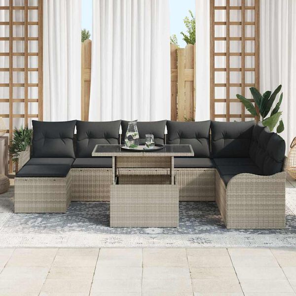vidaXL Set de canapele pentru grădină 9 pcs Gri deschis Rattan poli