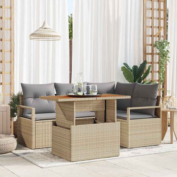vidaXL Set de canapele pentru grădină 5 pcs Bej Rattan poli