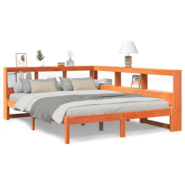 vidaXL Pat cu bibliotecă fără saltea maro 140x200 cm lemn masiv de pin