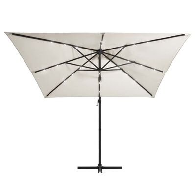 vidaXL Umbrelă suspendată cu LED, stâlp din oțel, nisipiu, 250x250 cm