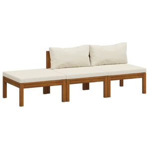 vidaXL Set mobilier grădină cu perne crem, 3 piese, lemn masiv acacia