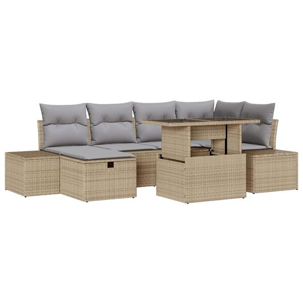 vidaXL Set de canapele pentru grădină cu pernă 7 pcs Bej Rattan poli