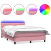 vidaXL Pat cu arcuri cu saltea și LED, roz, 140x220 cm, catifea