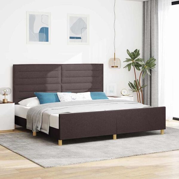 vidaXL Cadru de pat cu headboard Maro &icirc;nchis 200 x 200 cm țesătură