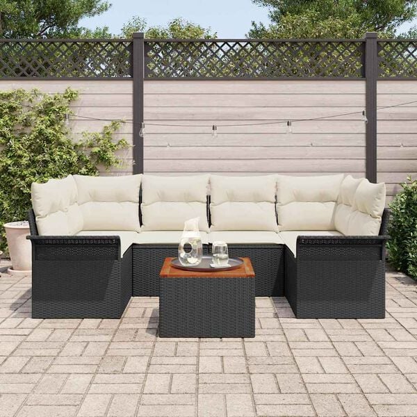 vidaXL Set de canapele pentru grădină 7 pcs Negru Rattan poli