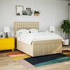 vidaXL Pat box spring cu saltea, crem, 160x200 cm, material textil