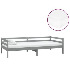 vidaXL Pat de zi cu saltea, gri, 90x200 cm, lemn masiv de pin