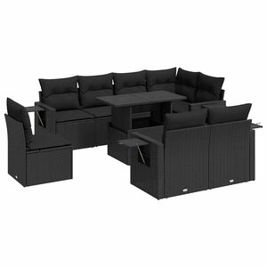 vidaXL Set mobilier de grădină cu perne, 9 piese, negru, poliratan