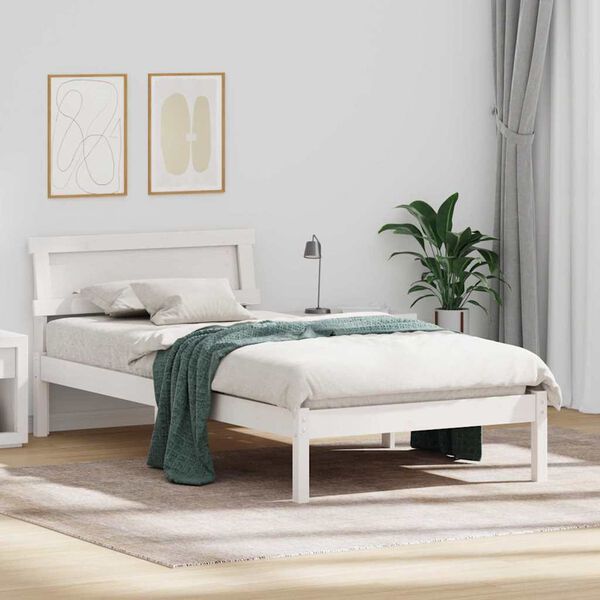 vidaXL Cadru de pat cu headboard Alb 80 x 200 cm Lemn de pin masiv