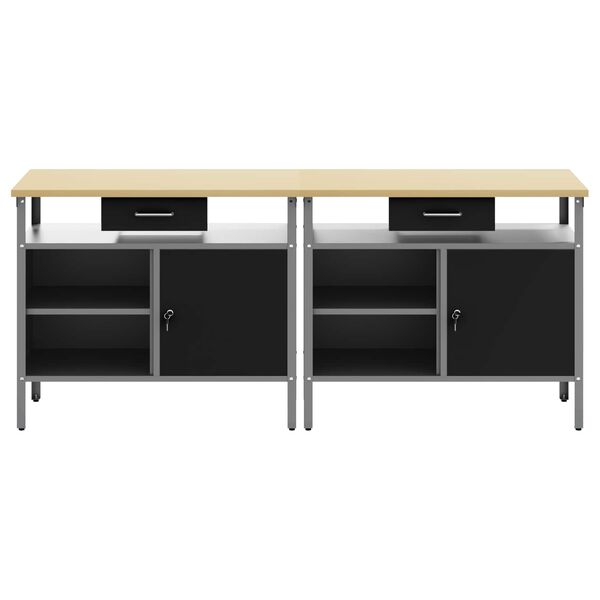 vidaXL Set banc de lucru cu sertar 2 pcs Negru 200 x 55 x 85 cm Oțel