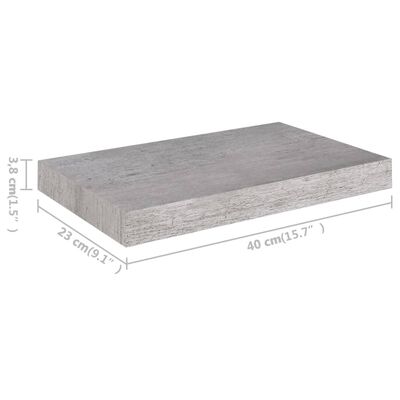 vidaXL Rafturi de perete suspendate 2 buc. gri beton 40x23x3,8 cm MDF