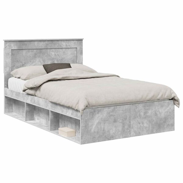 vidaXL Cadru de pat Gri Concret 135 x 190 cm Lemn de pin masiv