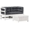 vidaXL Set mobilier de grădină cu perne, 3 piese, alb, lemn masiv pin