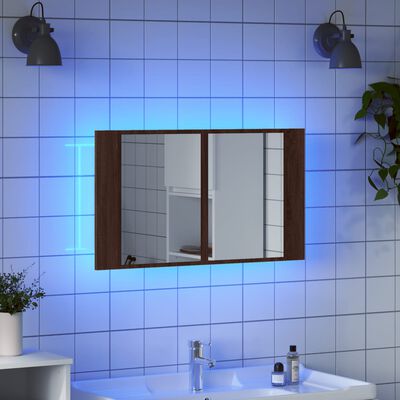 vidaXL Dulap de baie cu oglindă și LED stejar maro, 80x12x45 cm, acril