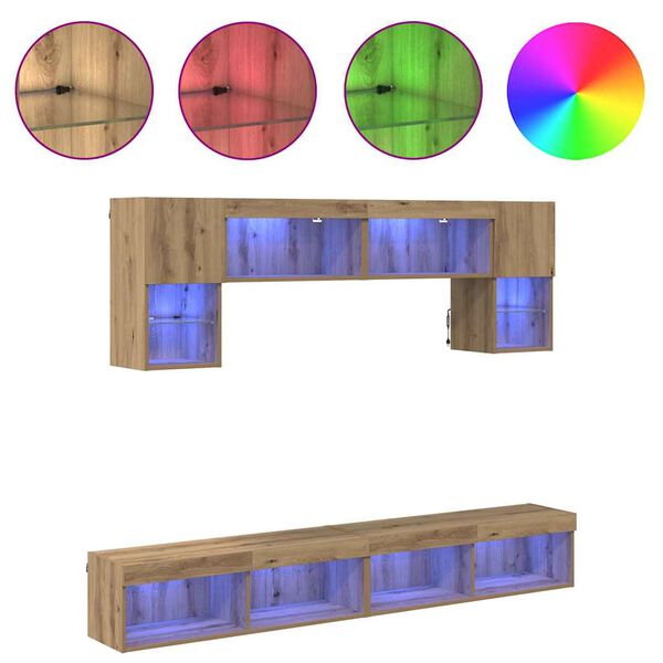 vidaXL Unități TV de perete cu LED 6 pcs Stejar Artizanal