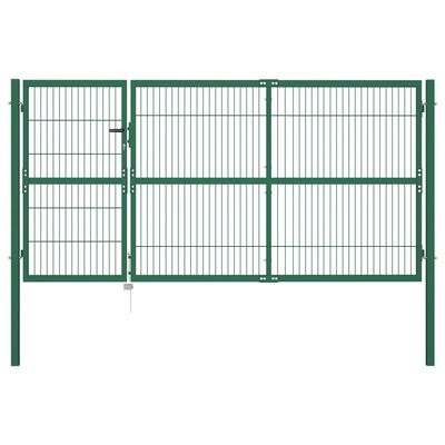vidaXL Poartă gard de grădină cu stâlpi, verde, 350 x 140 cm, oțel