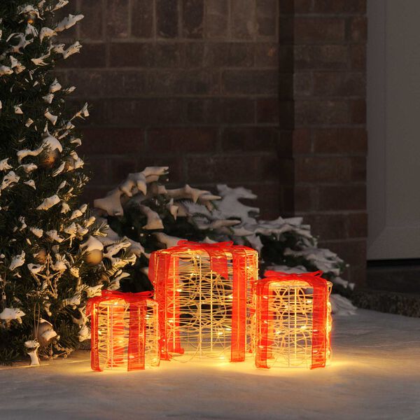 vidaXL Decorație cutie de cadou 3 pcs Alb cald 20 x 20 x 21 cm Acril