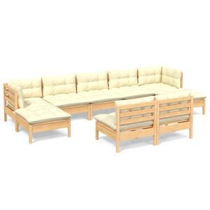 vidaXL Set mobilier grădină cu perne, 9 piese, crem, lemn de pin