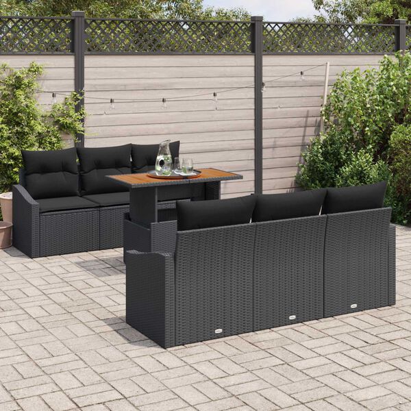 vidaXL Set de canapele pentru grădină 7 pcs Negru Rattan poli