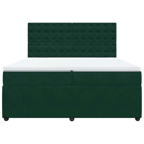 vidaXL Pat box spring cu saltea, verde &icirc;nchis, 200x200 cm, catifea