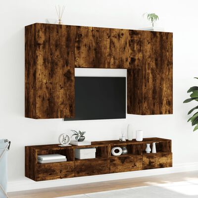 vidaXL Unități TV de perete, 5 piese, stejar fumuriu, lemn prelucrat