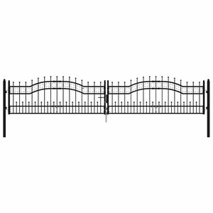 vidaXL Poartă de gard KAMPEN cu v&acirc;rf tip suliță, negru, 394,5x78 cm, oțel