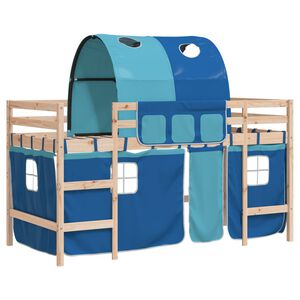 vidaXL Pat etajat de copii cu tunel albastru 80x200 cm lemn masiv pin