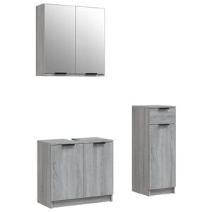 vidaXL Set dulapuri de baie, 3 piese, gri sonoma, lemn prelucrat