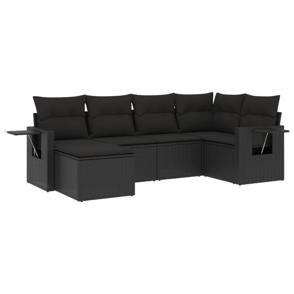 vidaXL Set mobilier de grădină cu perne, 6 piese, negru, poliratan