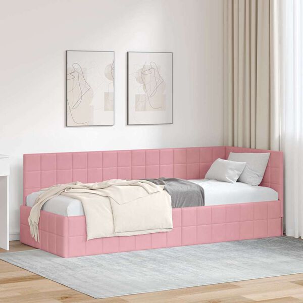 vidaXL Cadru de pat colțar cu headboard Roz 80 cm x 200 cm Catifea
