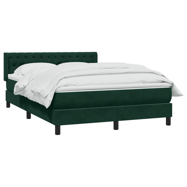 vidaXL Pat box spring cu saltea, Verde &icirc;nchis, 140x210 cm, catifea