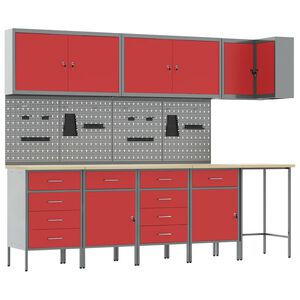 vidaXL Set de dulapuri de lucru cu sertar cu raft 12 buc. Roșu și gri