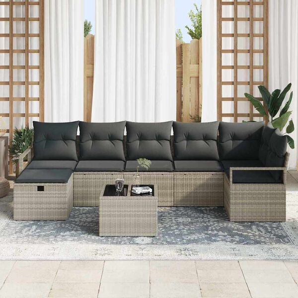vidaXL Set de canapele pentru grădină 8 pcs Gri deschis Rattan poli